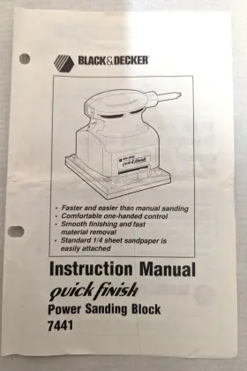 7441 BLACK DECKER Finish Sander Owners Operators Manual