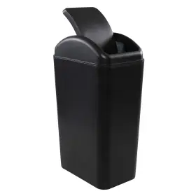 Julyeen 180201 3.5 Gallon Plastic Trash Can With Swing Lid Slim Bathroom Black