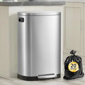 LJT-F8-50L-SILVER KDBK Gallon Trash Lid Fingerprint Steel