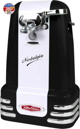 Nostalgia 810140675705 Retro Electric Can Opener For Kitchen With Magnetic Lid Remover Knife Sharpener