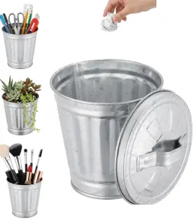 Pluzmecalm 767552530422 Silver Mini Galvanized Trash Can With 1 X 0.2 Inches