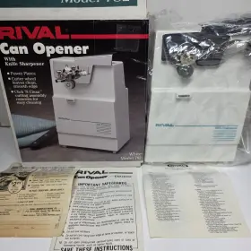 Rival 073056000423 New In Box Vintage Can Opener With Knife Sharpener White Model 782 Nos Usa