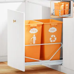 Runmi Us-b1-double 35 Quart Double Pullout Trash Can With Soft-close Slides B-double Silver