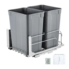 Vevor 197988531432 Pull-out Trash Can 35 Quart X2 Double Under Mount 70 X 2 Grey