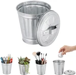 Tangseajiao Mini Galvanized Trash Can With Lid, 3.5 X 3.7 Inches, Silver. Fixed Price $10.98.