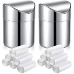 2 Pcs Desk Trash Can With Swing Lids 12 Rolls Of Bags, 2l Silver. Fixed Price $35.09.