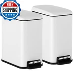 Bestoffice 1.3 Gal Pedal Bathroom Trash Can W/ Lid, Quiet Close, Slim Design, Wh. Fixed Price $53.81.
