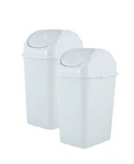 Superio 1.25 Gal Mini Plastic Trash Can With Swing Top Lid 2 Pack White. Fixed Price $18.99.
