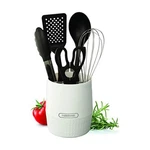Farberware Kitchen Crock With Knife Holder & Tools Plastic Utensil (white). Fixed Price $33.99.