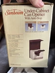 Vintage Sunbeam Undercabinet Can Opener Auto Stop 05286 Almond 1986 Nos!!. Fixed Price $49.99.