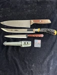 Sears Craftsman Usa Aca Edge Chefs Steak & Carving Knives + Knife Sharpener Rare. Fixed Price $79.99.