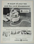 1959 General Electric Vintage Print Ad Vacuum Canister Housewife Cord Reel Clean. Fixed Price $7.15.